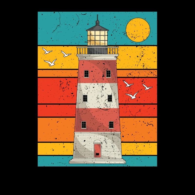 Retro Full Moon Sea Gift Lighthouse