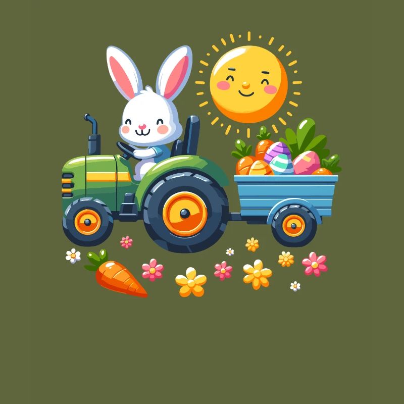 Tractor, Farmer, Easter Basket, Easter Bunny, Happy Easter