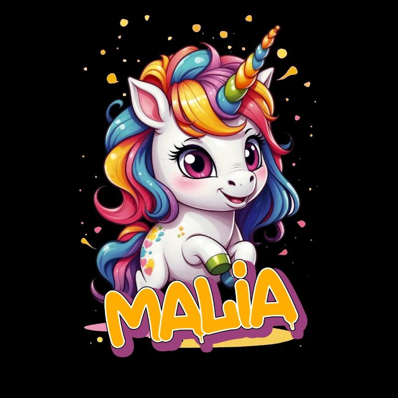 MALIA - Schöner Mädchen Name mit süßem Einhorn