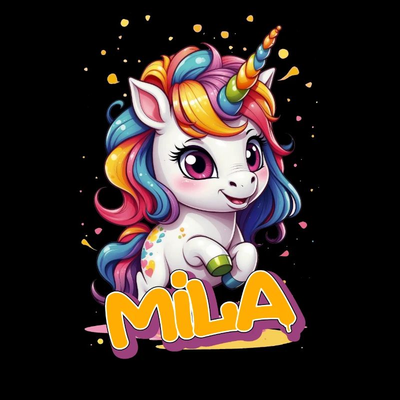 MILA - Schöner Mädchen Name mit süßem Einhorn