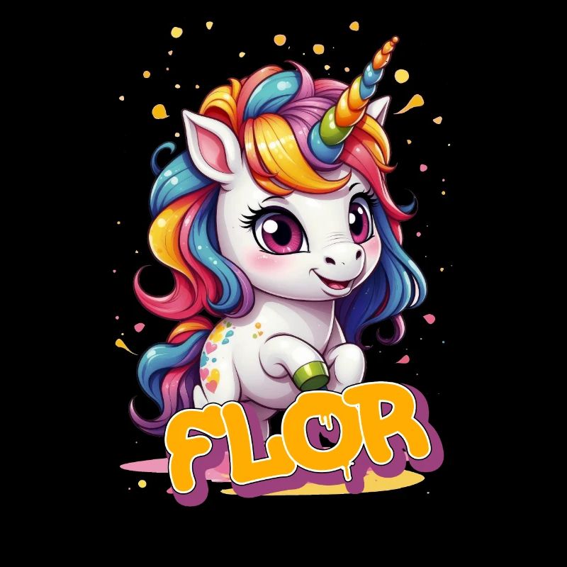 FLOR - Schöner Mädchen Name mit süßem Einhorn