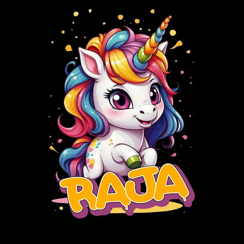 RAJA - Schöner Mädchen Name mit süßem Einhorn