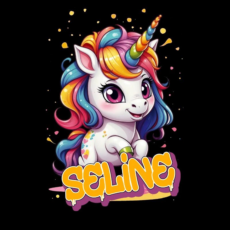 SELINE - Schöner Mädchen Name mit süßem Einhorn