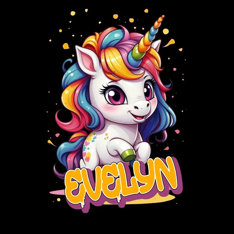 EVELYN - Schöner Mädchen Name mit süßem Einhorn