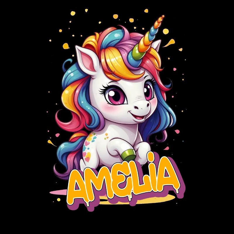 AMELIA - Schöner Mädchen Name mit süßem Einhorn