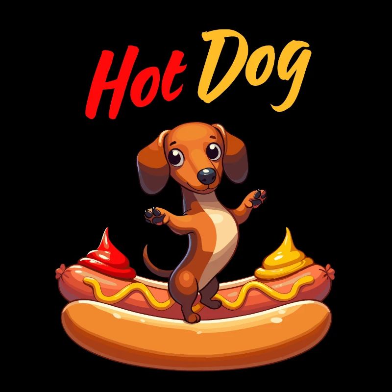 Hot Dog Teckel Moutarde Ketchup Chien Restauration rapide Drôle