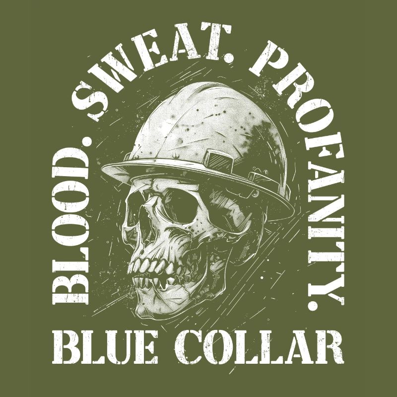 Construction Worker Skull Blood Sweat Blue Collar
