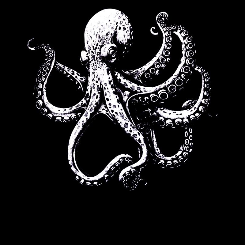 Illustration complexe de pieuvre en noir et blanc