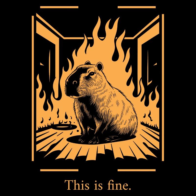 Capybara Amidst Flames This is Fine Meme Art