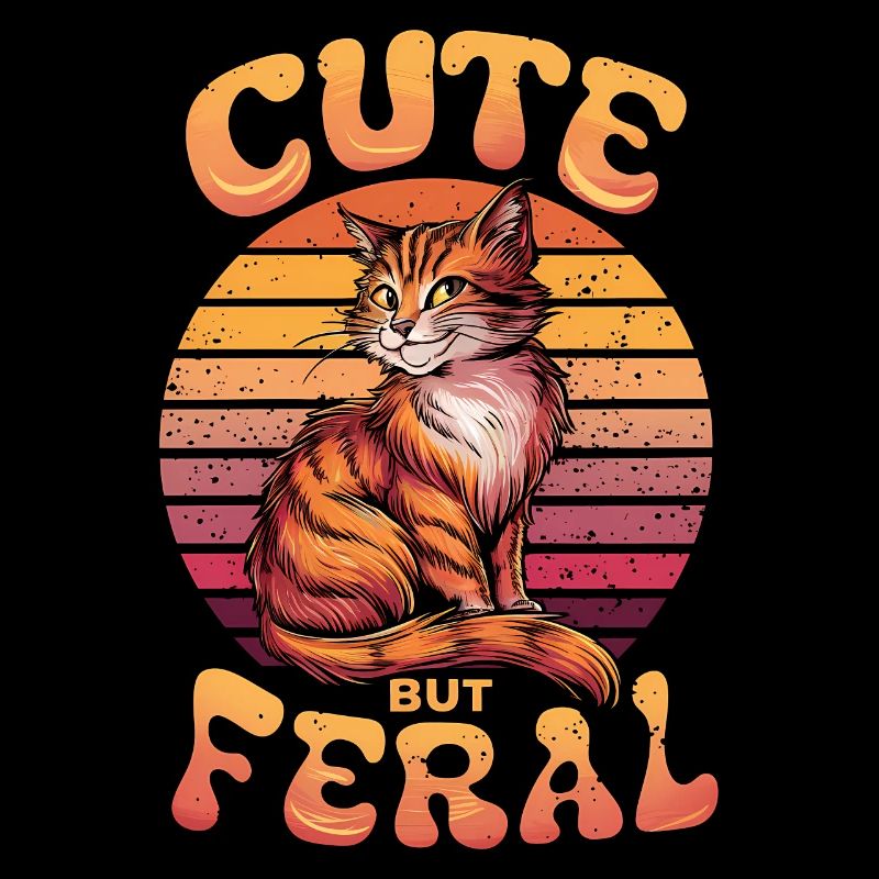 Mignon Mais sauvage Chat Rétro Coucher De Soleil Drôle Design