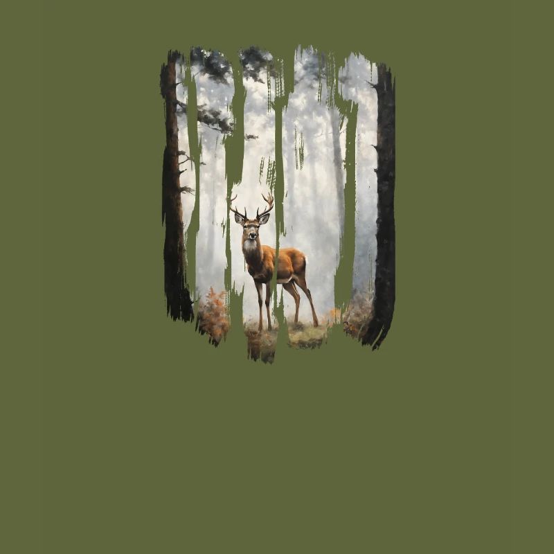 Triptychon Hirsch in nebligen Wäldern