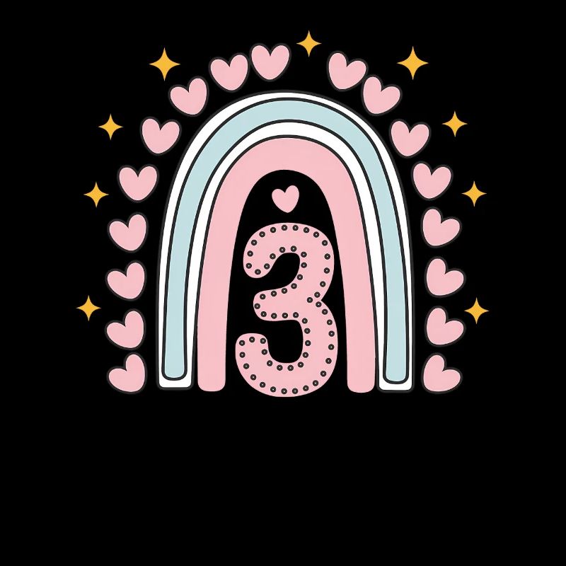 Cute 3rd Birthday Heart & Rainbow Design