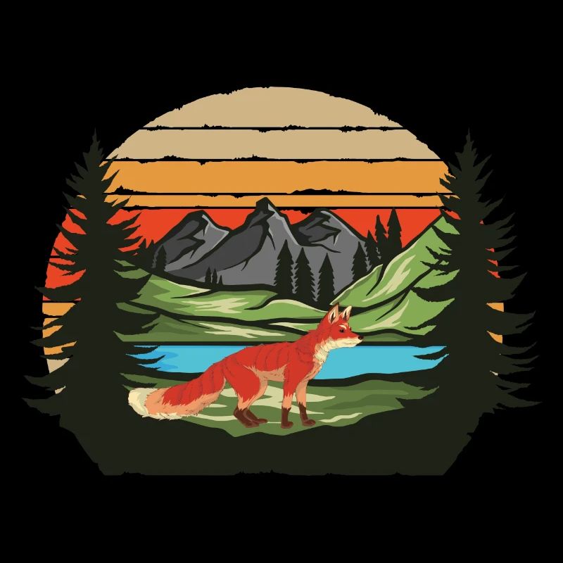 Waldbewohner Wald Tier Berge Geschenk Retro Fuchs