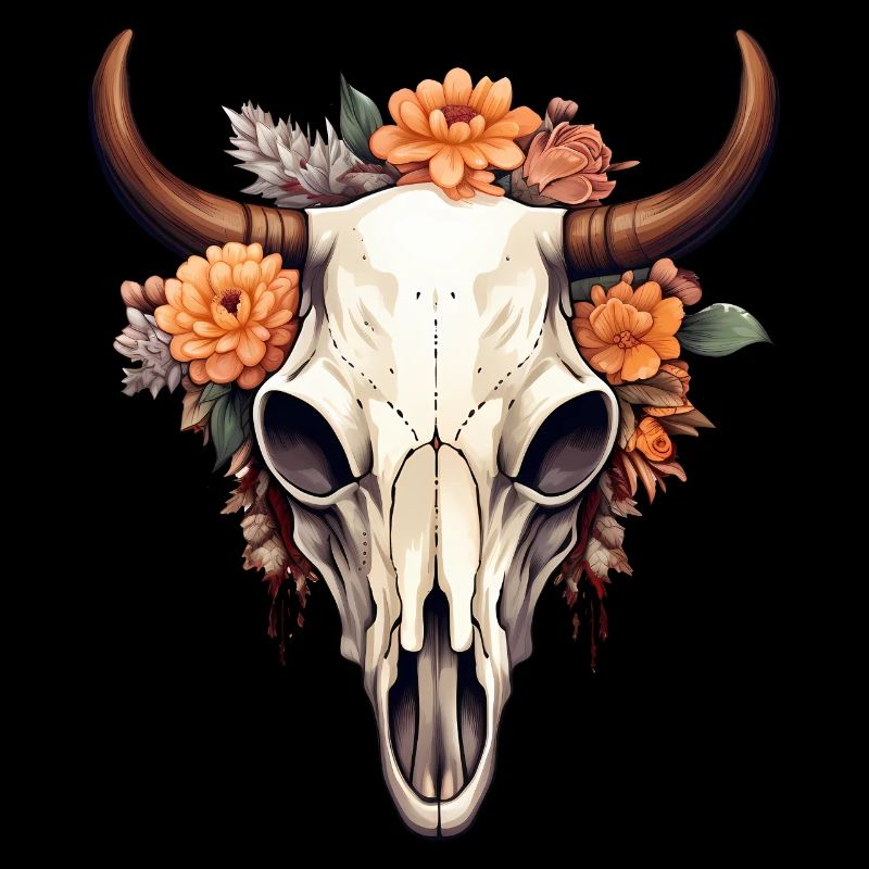 Bull Dead Skull in Boho Style