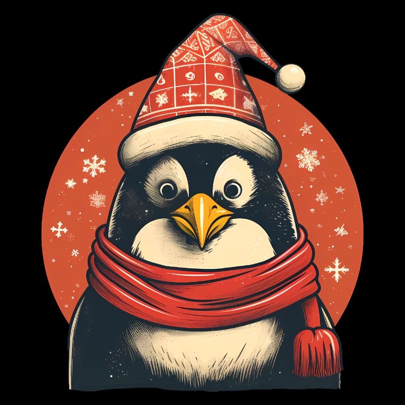 Pingouin d’hiver mignon et câlin avec chapeau