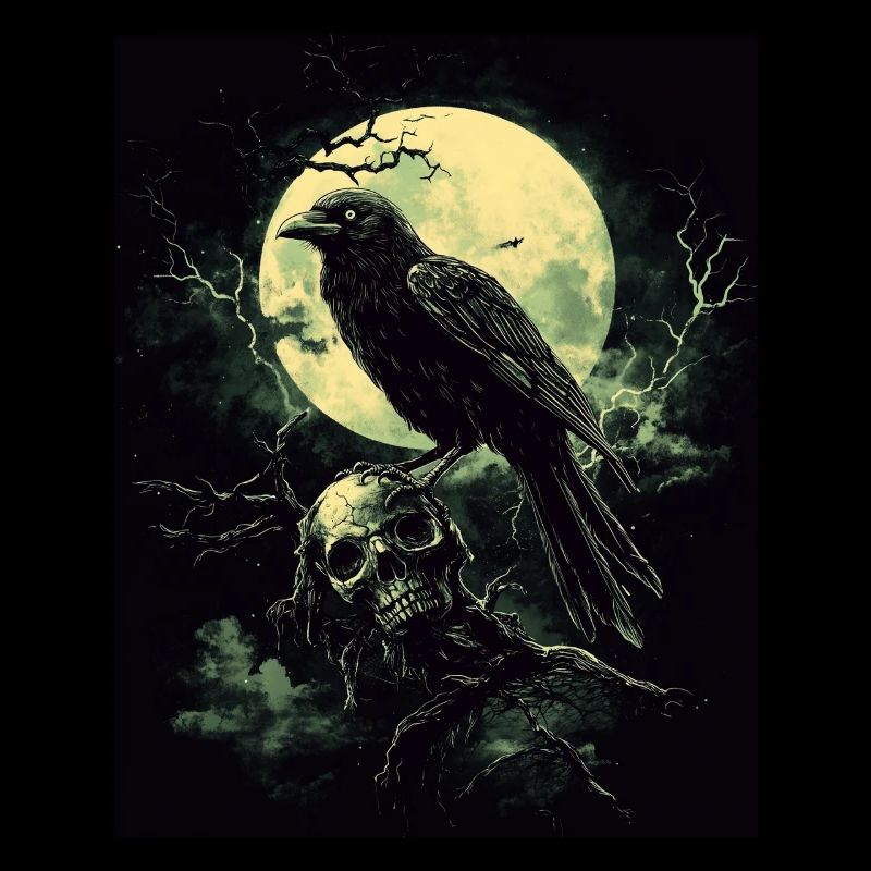 Corbeau Crâne Lune Gothique Noir Corbeau