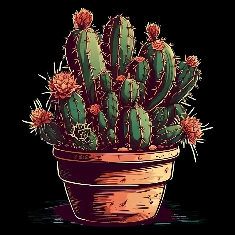 Petit cactus vert dans un pot de fleurs avec des fleurs