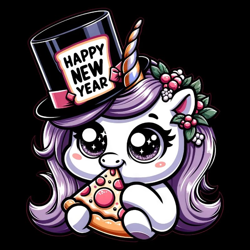 Neujahr Sylvester Einhorn Süß Comic Happy New Year