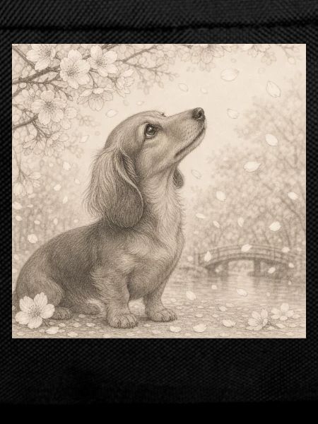 Dachshund Cherry Blossom Pencil Motif Retro