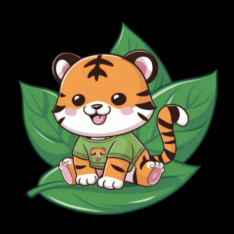 Tigre dans le style dessin animé avec du thé vert