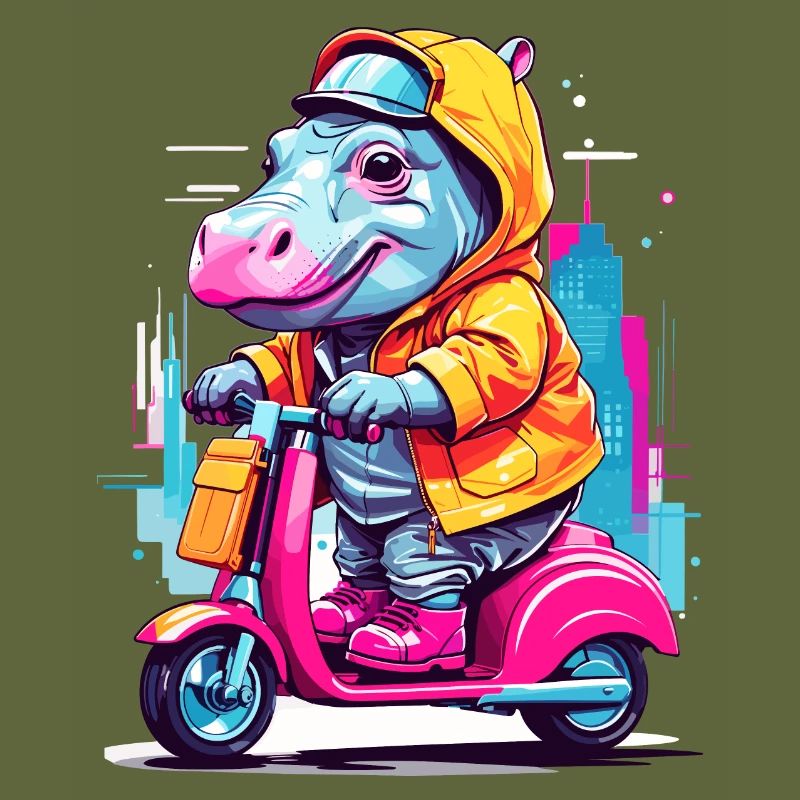 Nilpferd auf Roller