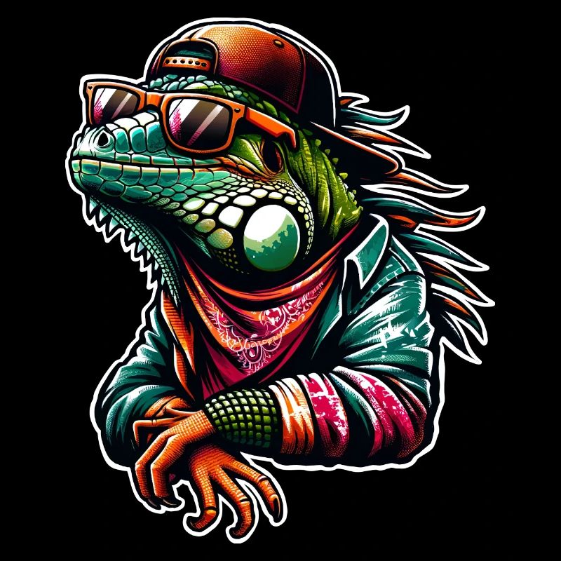 Cool iguana with sunglasses and cap