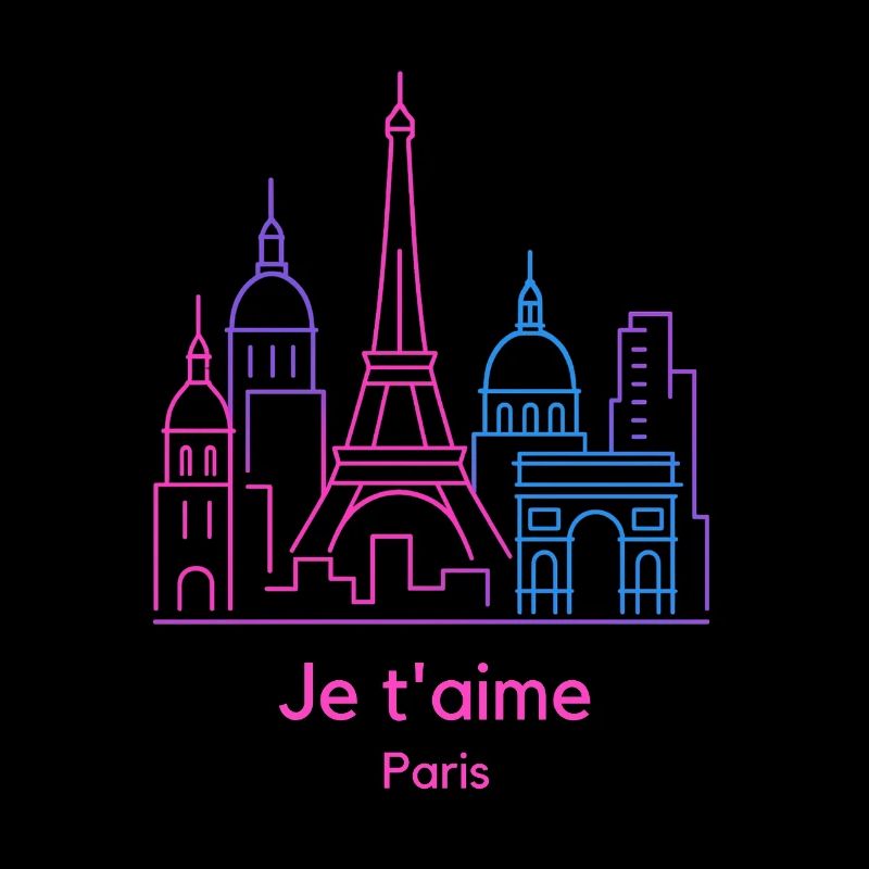 Neon Paris Skyline Je t'aime