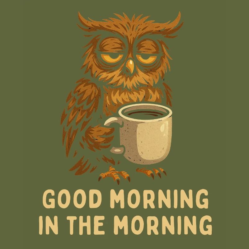 Schlafmütze Eule mit Kaffee