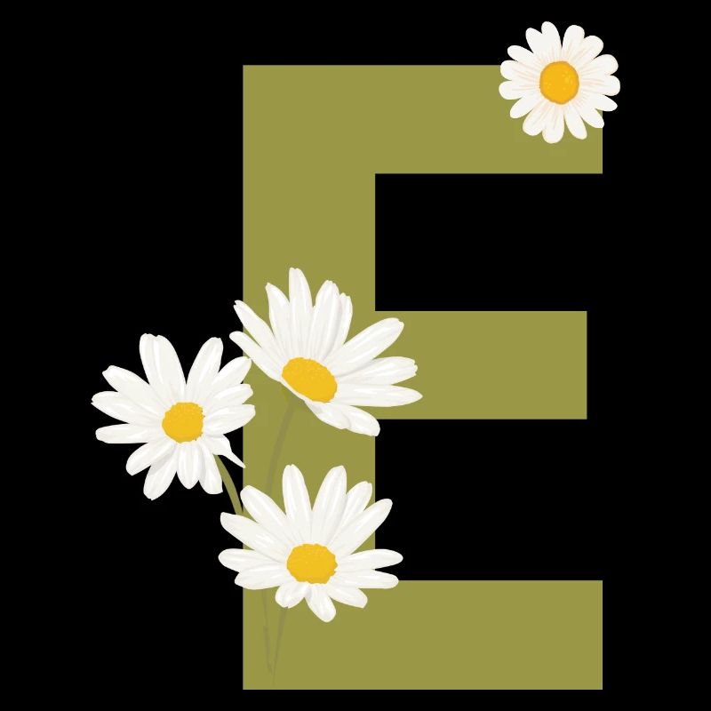 Lettre e vert marguerites