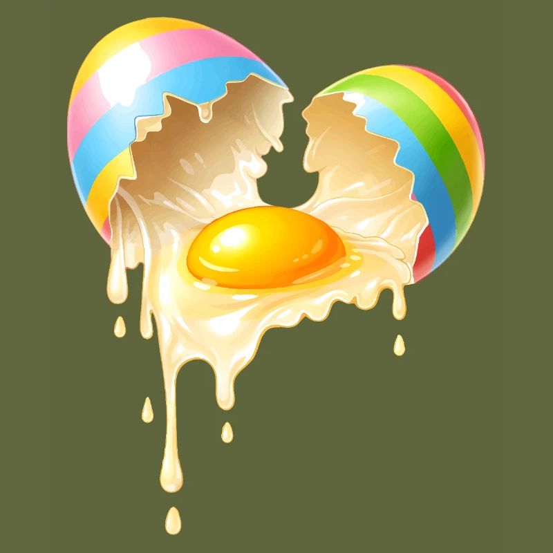 Broken Easter egg with flowing egg yolk