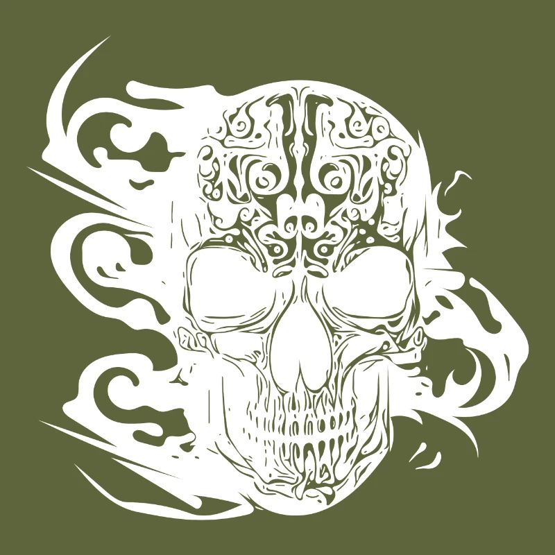 Burning grinning tattoo skull