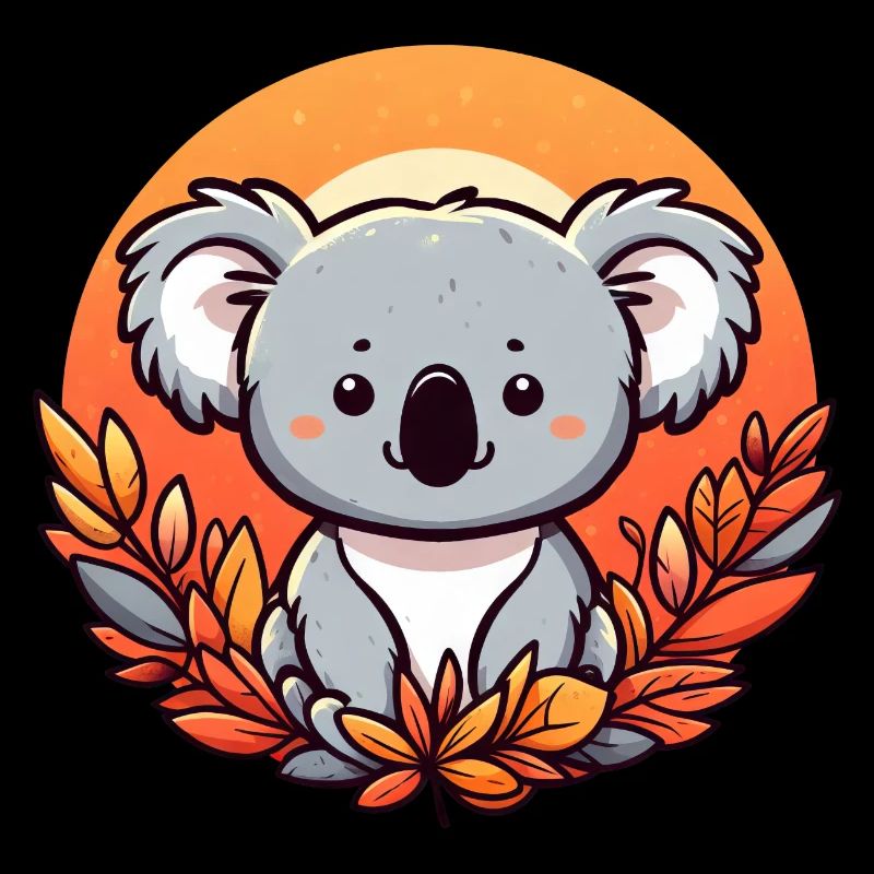 Koala en automne Feuillage coloré feuilles