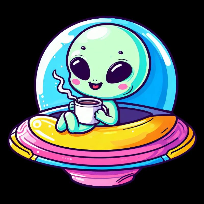 A cute comic alien alien in UFO with