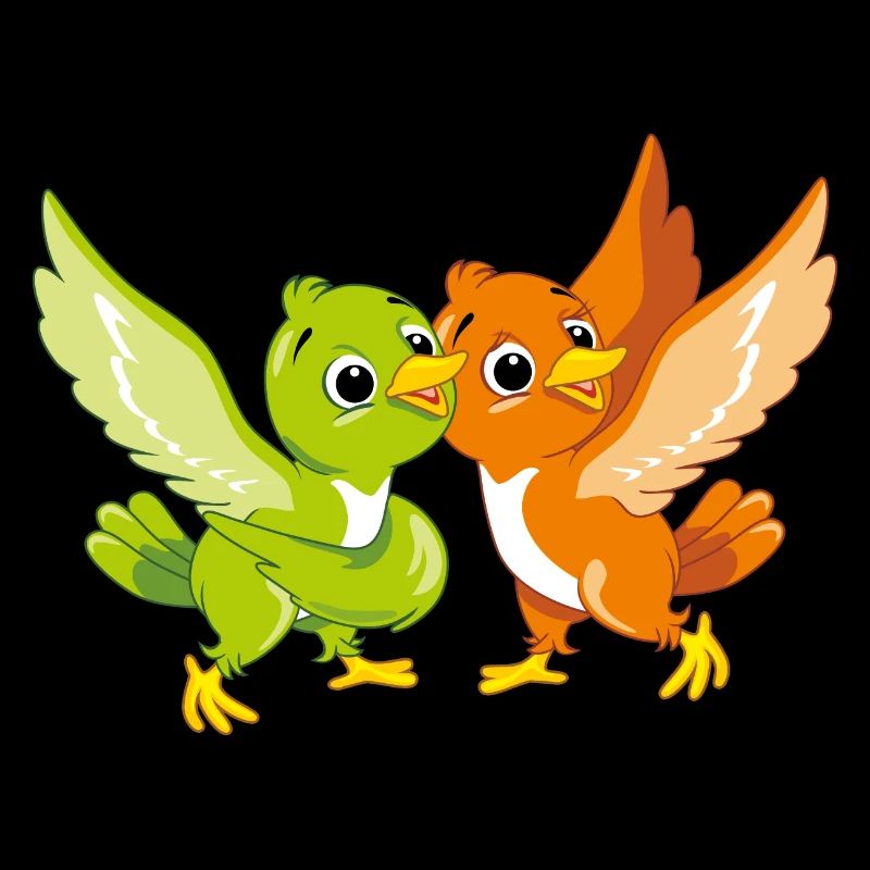 Happy two cartoonish cute birds