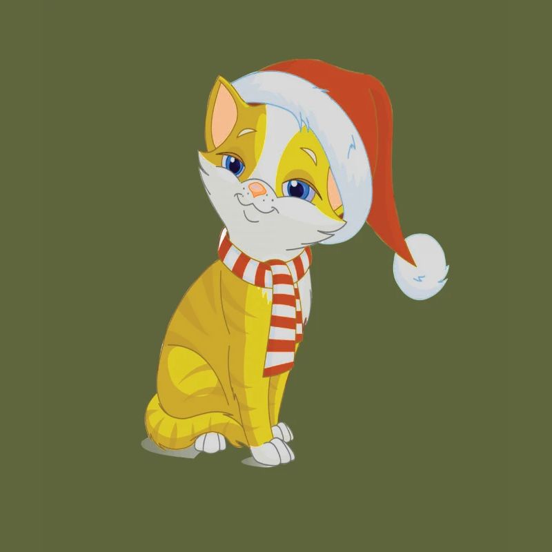 Chat de Noël jaune avec bonnet & écharpe