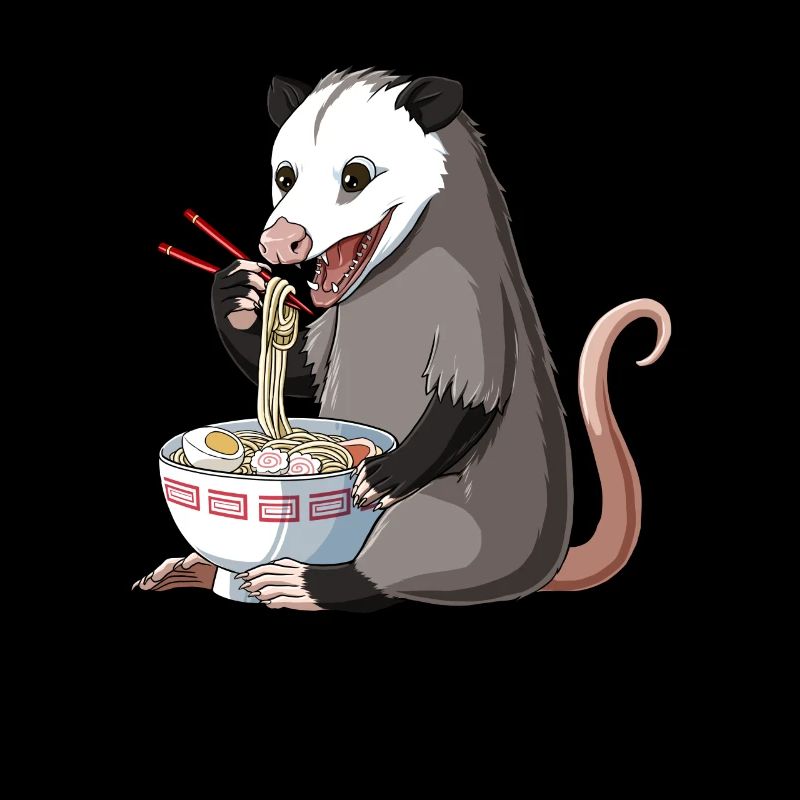 Opossum Eats Ramen Noodles