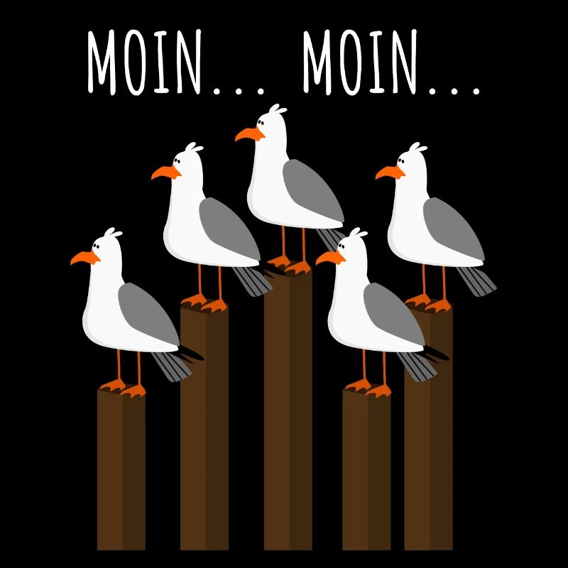 Möwe mit Möwen am Meer mit Moin Spruch