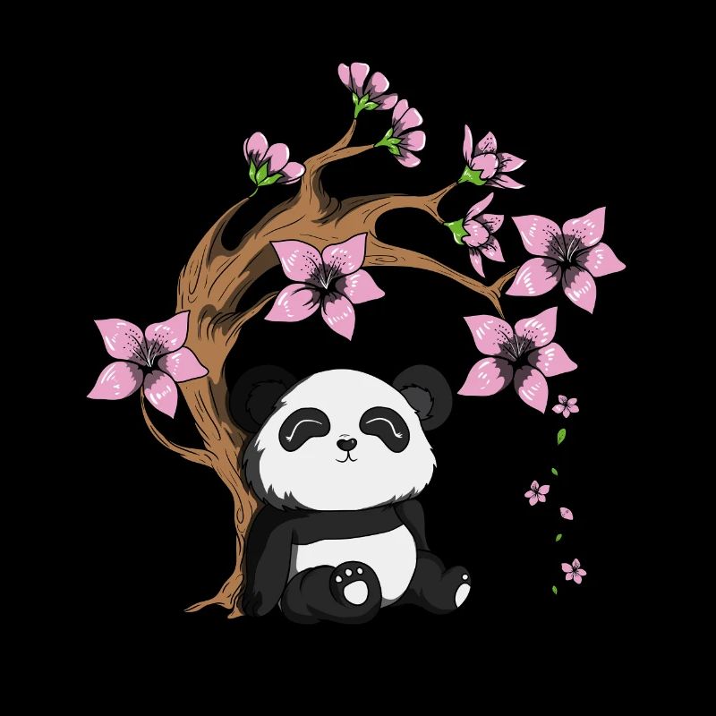 Pandabär Baum Kirschblüte Bambus Glücklicher Panda