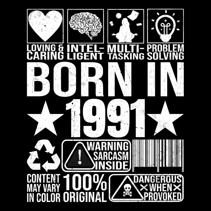 Né en 1991 Content Warning Label Code à barres
