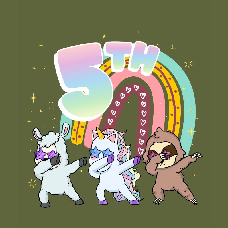 5th Birthday Dabbing Llama Einhorn Faultier | 5th