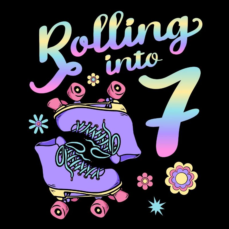 Rolling Into 7 Roller Skaters Floral 7th Year
