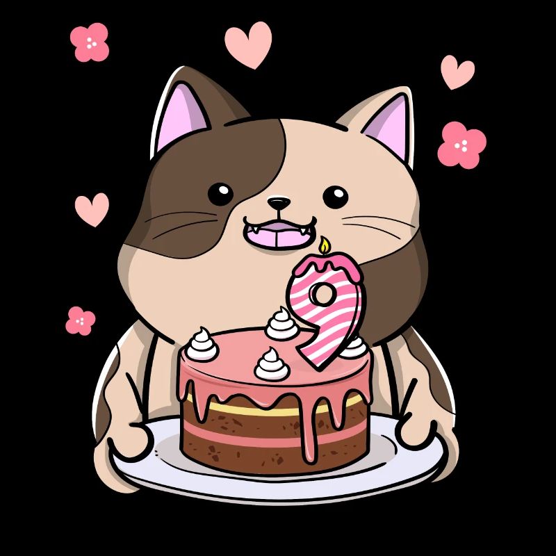 Chubby cat keeps a birthday cake 9 years