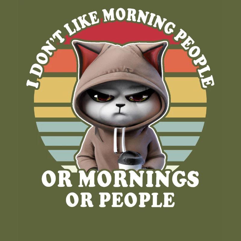 Cat drinks coffee Morning grouch