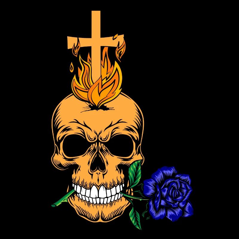 Gothic Asthetic - Totenkopf mit blauer Rose