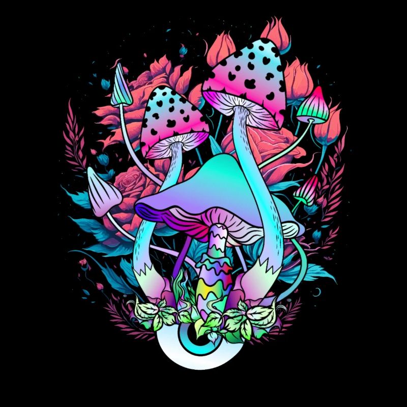 Floral Psychedelic Mushroom Art