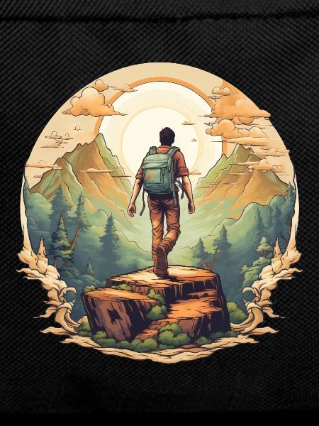Mountain hiker in sunset