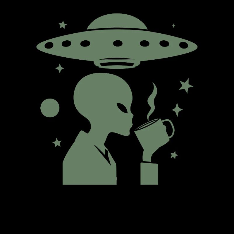 Alien-Silhouette mit Kaffee & UFO