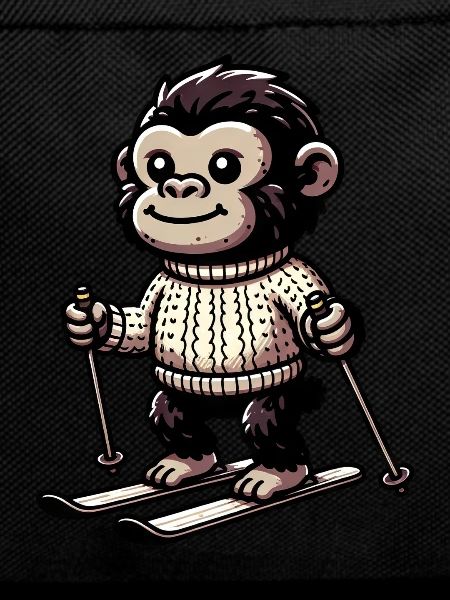 Cute monkey skiing in winter -