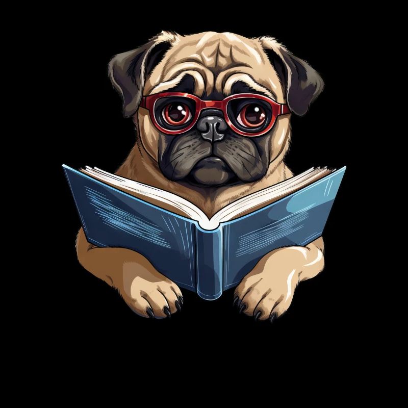Lesender Mops – Der gebildete Hund mit Buch und