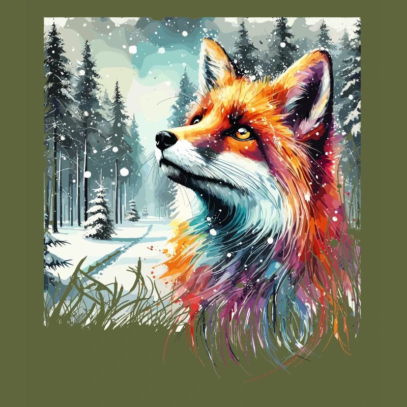 Watercolor Fox, Fox, Winter Background